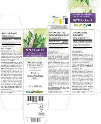 Naturalma Black Cohosh (Cimicifuga racemosa or Actaea racemosa) Rhizome Alcohol-Free Tincture - 4 fl oz Liquid Extract in Drops - Herbal Supplement - Vegan