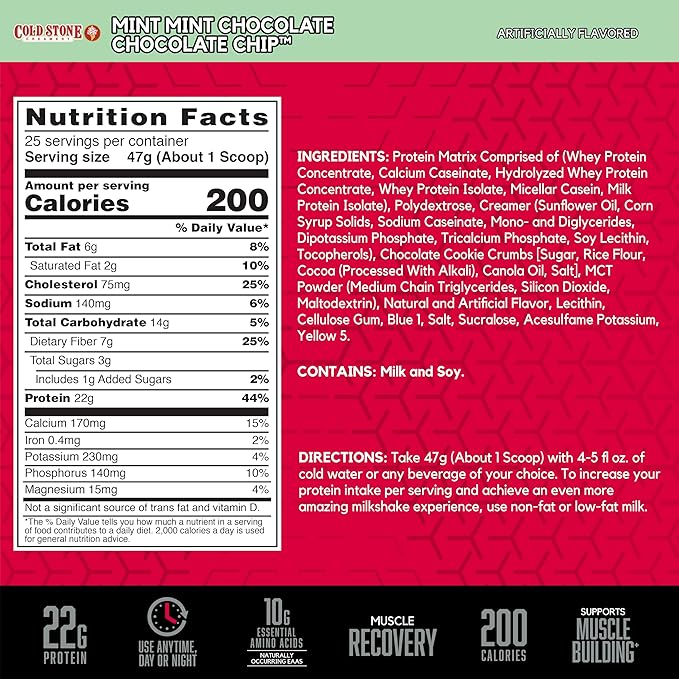 BSN Syntha-6 Whey Protein Powder, Cold Stone Creamery- Mint Mint Chocolate Chocolate Chip Flavor, Micellar Casein, Milk Protein Isolate Powder, 25 Servings