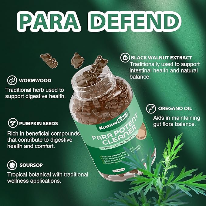 Black Walnut Wormwood Detox Gummies - Organic Herbal Extract with Pumpkin Seeds, Oregano Oil for Gut Health, Supports Digestive & Microbial Balance, Non-GMO & Gluten Free Supplements - 60 Count