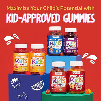 Feel Great Vitamin Co. Complete DHA Gummies for Kids | with Omega 3 6 9 + DHA, Vitamin C | Supports Healthy Brain Function, Vision & Heart Health | Gluten Free, Vegetarian | 60 Gummies
