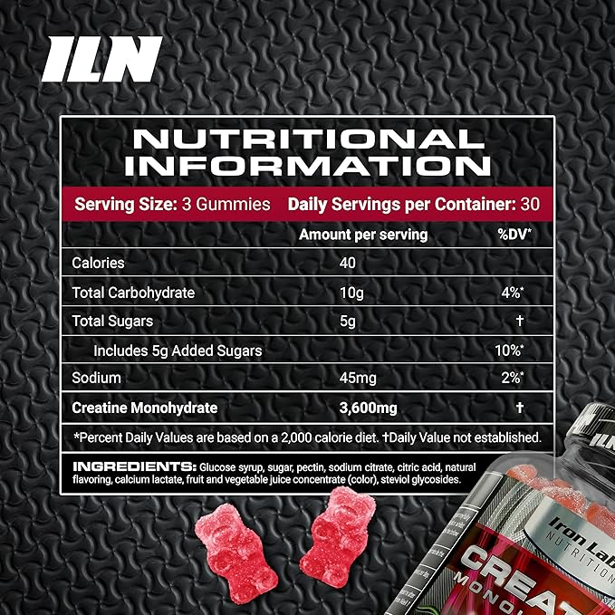 Iron Labs Nutrition Creatine Monohydrate Gummies (90 Gummy Bears) - 3600mg Per Serving - LAB Tested - Strawberry Flavor - High Strength Creatina for Men & Women (90 Vegan Gummys)