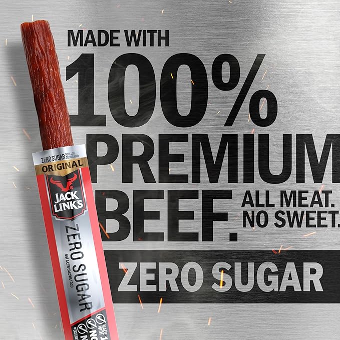 Jack Link's Original Zero Sugar Beef Sticks - (20 Pack) 0.92 oz Meat Sticks - Ready to Eat Protein Snacks - 5g Protein per Serving - Made with 100% Real Beef