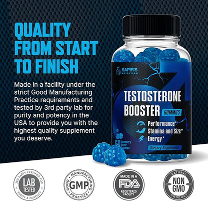 Testosterone Booster Gummies, Male Enhancing Supplement, Add 2 in” Enlargement Gummies for Men , Male Enhancement Chews Energy, Strength, Stamina, Endurance, Performance, Natural Blue Berry Chews