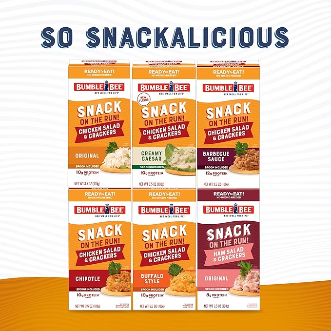 Bumble Bee Snack On The Run Creamy Caesar Chicken Salad with Crackers Kit - Ready to Eat Protein Snack Pack - 10g Protein per Box (Pack of 4)