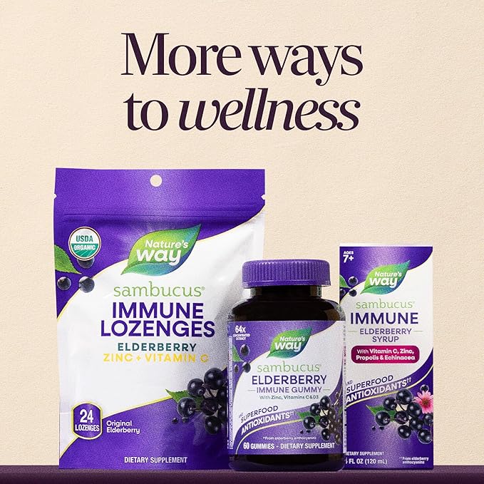 Nature’s Way Sambucus Elderberry Gummies, Immune Support Gummy for Adults & Kids Ages 4+ with Black Elderberry Extract, Vitamin C, Vitamin D3, and Zinc*, 60 Gummies (Set of 3)