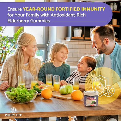 Sugar-Free Elderberry Gummies with Vitamin C & Zinc for Adults and Kids, Immune Support Supplement for Respiratory Health, Sambucus Elderberry Antioxidant Gummies - Vegan, 90 Count