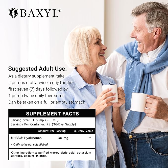 BAXYL - Liquid Hyaluronic Acid for Joint Relief Supplement (Vegan, Gluten-Free, Non-GMO, Patented Oral MHB3) (2 Pack)