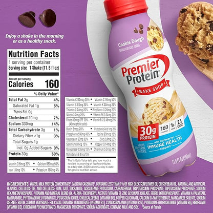 Premier Protein Shake,Cookie Dough,30g Protein,No Added Sugar,24 Vitamins & Minerals to Support Immune Health,11.5 fl oz (Packaging May Vary),(Pack of 24)