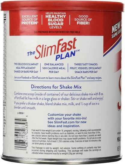 SlimFast Original Strawberries & Cream Meal Replacement Shake Mix – Weight Loss Powder – 12.83 Oz. Canister – 14 Servings - Pantry Friendly