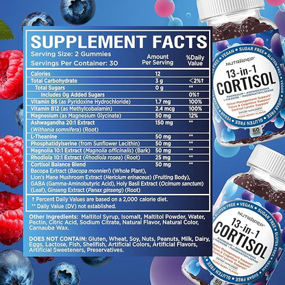 Cortisol Gummies for Women Men - 13-in-1 High Cortisol Reducer with Ashwagandha Magnesium L-theanine Rhodiola Rosea - Daily Cortisol Detox Manager for Stress Focus Support (Pack of 2)