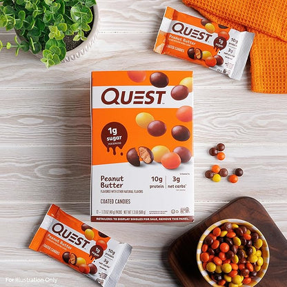 Quest Nutrition Coated Candies, Peanut Butter, Candy, 1g Sugar, 10g Protein, 4g Net Carbs, Gluten Free, Keto Friendly, (Pack of 24)