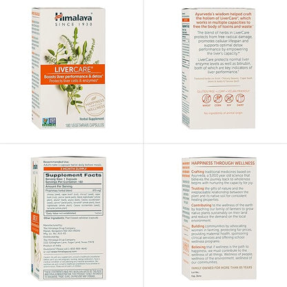 Himalaya LiverCare, 180 Day Supply - Herbal Liver Support Promoting Waste Elimination, Liver Cleanse, Detox, and Bile Production - Vegan, Non-GMO, Gluten Free, 375 mg, 180 Capsules (Pack of 2)