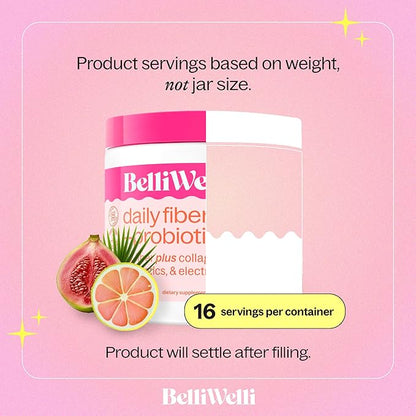 Belli Welli Fiber Supplement for Women & Men – Premium Daily Fiber Powder from Organic Acacia with Added Collagen, Electrolytes & Probiotics – No Bloat, Constipation & Gut Health Support (Tropical)