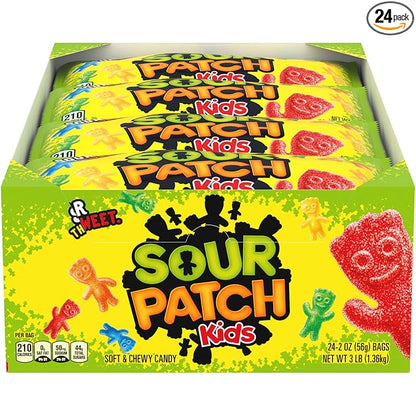 SOUR PATCH KIDS Soft & Chewy Gummy Candy, Bulk Candy, 24 - 2 oz Bags