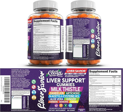 Clean Nutra Liver Cleanse Detox & Repair Gummies | Milk Thistle Gummy Liver Support Vitamins | Dandelion, Artichoke, Aloe Vera, Ginger, Berberine, Lemon, N-Acetyl-L-Cysteine, Turmeric Supplement HCL