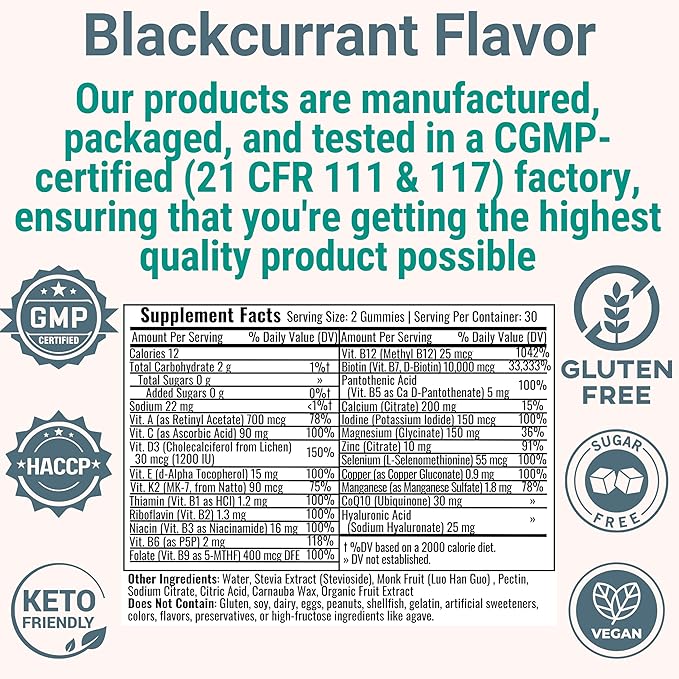 SHIZAM Vitamin D3 K2 MK-7 Gummies with Magnesium, Folate (5-MTHF), Methylfolate, CoQ10, B6 P5P & Methylated B-Complex for Women 40+