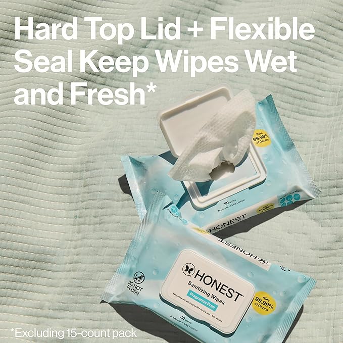 The Honest Company Fragrance-Free Sanitizing Alcohol Wipes, Antibacterial with Aloe, Kills 99% of Germs, 150 Count