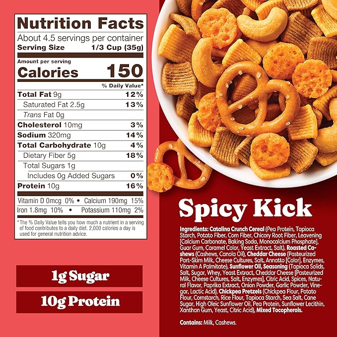 Catalina Crunch Protein Snack Mix with Cheese Crisps - 10g Protein, 1g Sugar per Serving - Good Source of Fiber, Keto, Gluten Free - Spicy Kick, 5.25 Ounce Bag (Pack of 1)