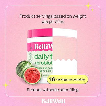 Belli Welli Fiber Supplement for Women & Men – Premium Daily Fiber Powder from Organic Acacia with Added Collagen, Electrolytes & Probiotics – No Bloat, Constipation & Gut Health Support (Watermelon)