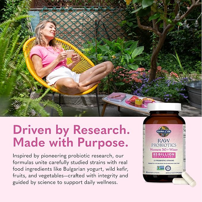Garden of Life Raw Probiotics Women 50 & Wiser - 85 Billion Live Cultures - Probiotic Supplement with Bulgarian Yogurt & Eastern Europe Wild Kefir Culture - 90 Vegetarian Capsules