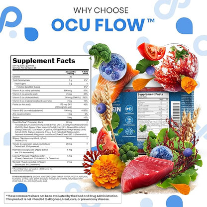 Clean Nutra Lutein and Zeaxanthin Eye Vitamins Gummies + Bilberry for Eyes Vision Support Ginkgo Biloba Marigold, Vitamin B12 Flaxseed Black Pepper CoQ10 Vitamin A l 60 Count B OcuFlow