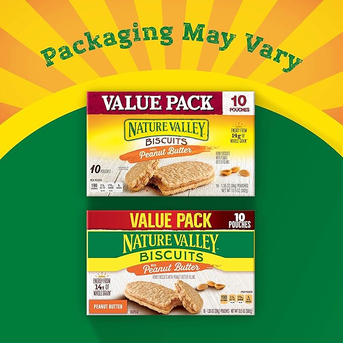 Nature Valley Biscuit Sandwiches, Peanut Butter, Snack Bars, 10 Bars, 13.5 oz (Pack of 2)