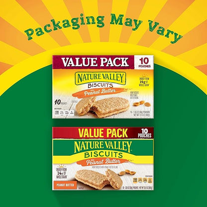 Nature Valley Biscuit Sandwiches, Peanut Butter, Snack Bars, 10 Bars, 13.5 oz (Pack of 2)