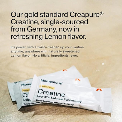 Momentous Creatine Lemon Monohydrate Powder - Creatine Powder - Supports Strength, Lean Muscle, & Recovery for Men & Women - NSF Certified for Sport - 6.49 g per Serving - 15 Servings