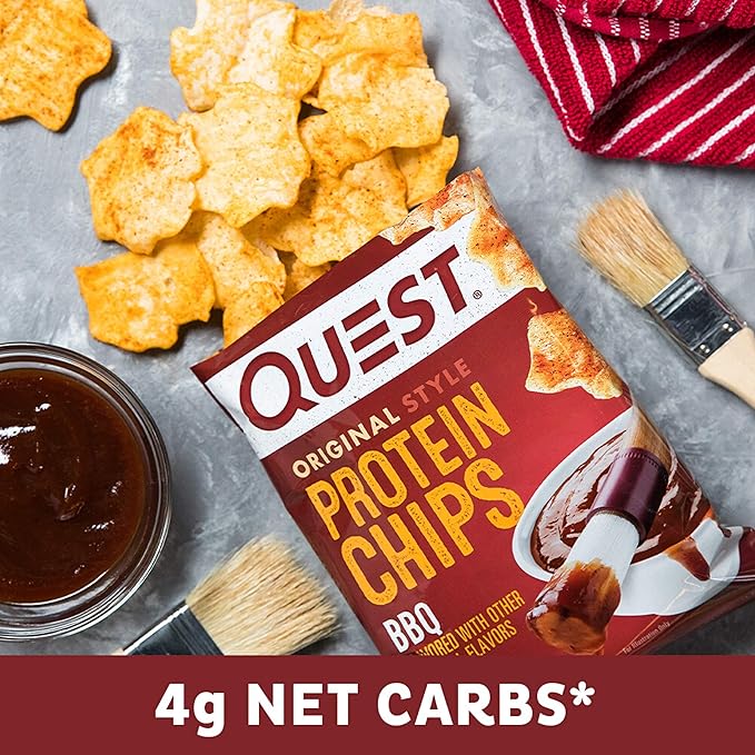 Quest Nutrition BBQ Protein Chips,19g Protein,4g Net Carb,Gluten Free,1.1 oz,(Pack of 24)