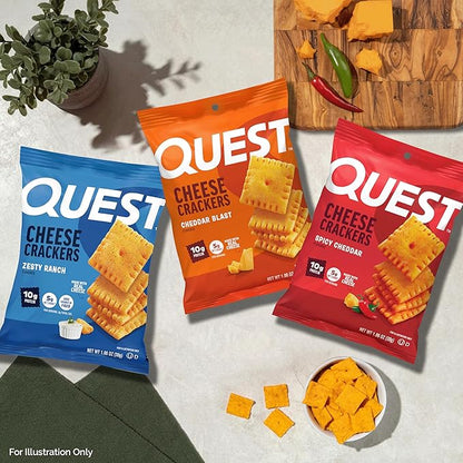 Quest Cheesy Protein Crackers Variety Pack, Zesty Ranch, Cheddar Blast, Spicy Cheddar, High Protein, Low Carb, 12 Count (4 each flavor)