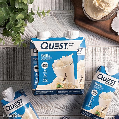 Quest Nutrition Ready to Drink Vanilla Protein Shake, 30g Protein, 3g Net Carbs, Gluten Free, Keto Friendly, 11 fl.oz 4 Count (Pack of 6)