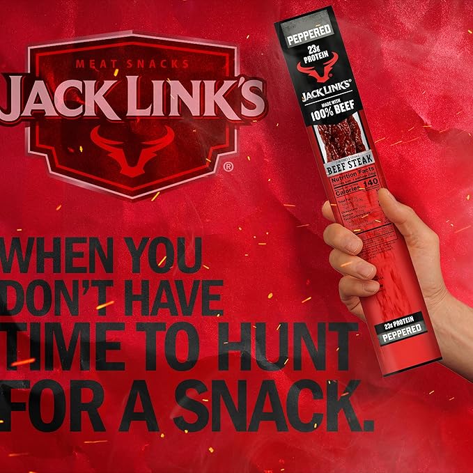 Jack Link's Peppered Beef Steaks - Ready to Eat Real Meat Protein Snacks - 23g Protein per Serving - Made with 100% Real Beef - (12 Pack) 2 oz Meat Snacks