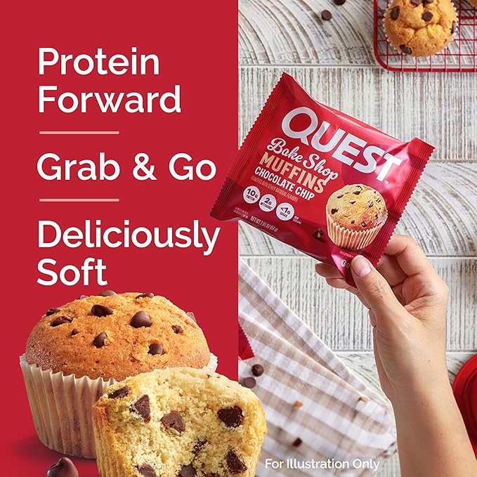 Quest Nutrition Chocolate Chip Muffin, 10g Protein, 2g Net Carb, Less than 1g Sugar, Protein Snack, 8 Count