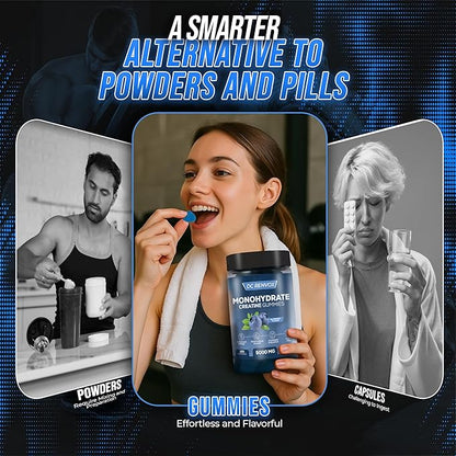 Creatine Monohydrate Gummies 5000 MG for Men & Women, Pre Workout gummys, Creatine Monohydrate for Muscle Growth, Strength & Energy Support , Flavored, 120 count Chewable Gummies, Blueberry Flavor