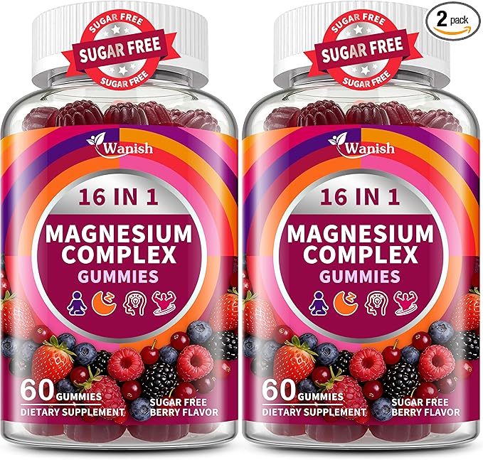 2 Packs-Magnesium Complex Gummies for Women Men，16 in 1 Calm Magnesium Gummy with Glycinate Citrate Malate Taurate - Ashwagandha, L-Theanine, D3&Zinc for Relaxation, Sleep, Muscle&Heart Support, Berry