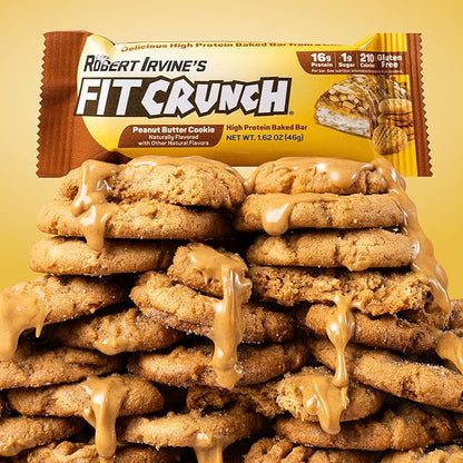 FITCRUNCH Snack Size Protein Bars, 6-Layer Baked Bar, 1g of Sugar, Gluten Free & Soft Cake Core (9 Bars, Peanut Butter Cookie)