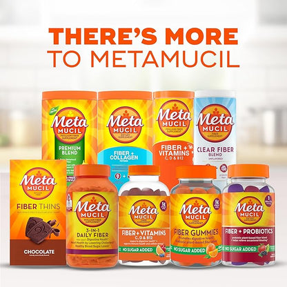 Metamucil Fiber Gummies for Adults, No Sugar Added Orange Flavor, 5g Prebiotic Plant Based Fiber Supplement Blend, 120 Count