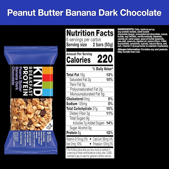 Kind,Bar Protein Breakfast Peanut Butter Banana Dark Chocolate,10.58 Ounce,6 Count (Pack of 2)