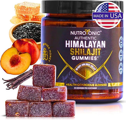 NutroTonic® Organic Himalayan Shilajit Gummies – Peach Vanilla Flavor – Shilajit for Men & Women – Wild Crafted Manuka Honey MGO +263 – Made in USA – 30 Gummies