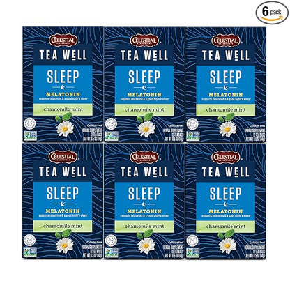 Celestial Seasonings TeaWell Herbal Tea, Sleep with Melatonin, Chamomile Mint, Caffeine Free Wellness Tea, 12 Tea Bags (Pack of 6)