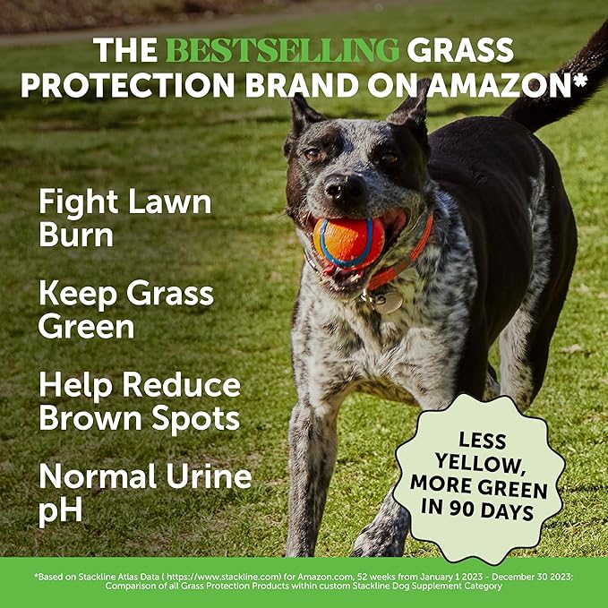 Grass Green Dog Urine Neutralizer for Lawns - Stops Yellow Burn Spots & Brown Grass - Lawn Saver Supplement with dl-Methionine, Probiotics & Digestive Enzymes - Green Grass Chews (Duck, 90 Ct)