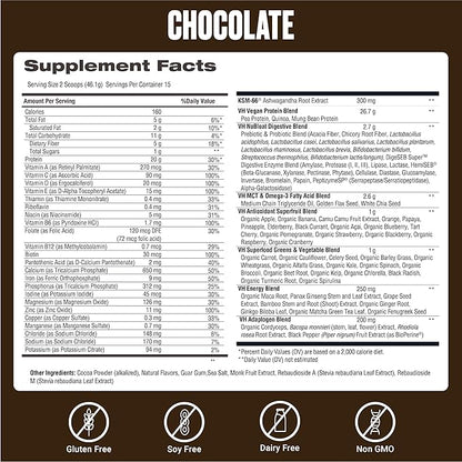 VitaHustle ONE Vegan Chocolate Protein Powder - 20g Plant Protein Meal Replacement with 86+ Superfoods & Greens, Probiotics + No Bloat Digestive Blend - Dairy Free, Gluten Free (15 Servings)