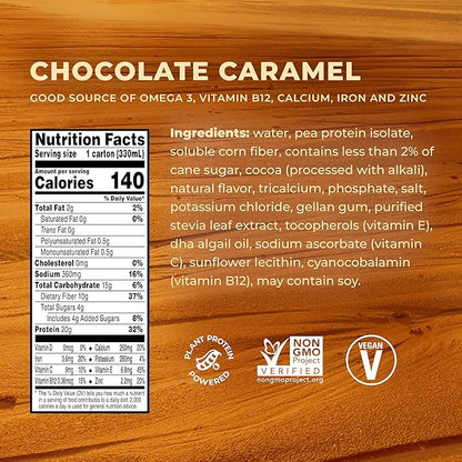 Evolve Plant Based Protein Shake, Chocolate Caramel, 20g Vegan Protein, Dairy Free, No Artificial Sweeteners, Non-GMO, 10g Fiber, 11oz, (24 Pack)