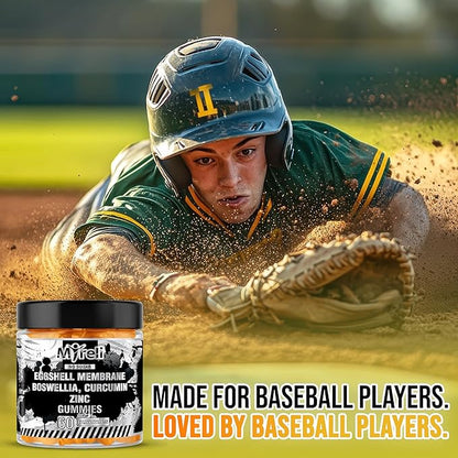Eggshell Membrane 400mg, Boswellia 300mg, Curcumin 250mg & Zinc 20mg Gummies - Baseball Athlete Joint Support, Flexibility, Recovery, Antioxidant, Energy, Endurance - Vegan, Non-GMO, 60 Gummies
