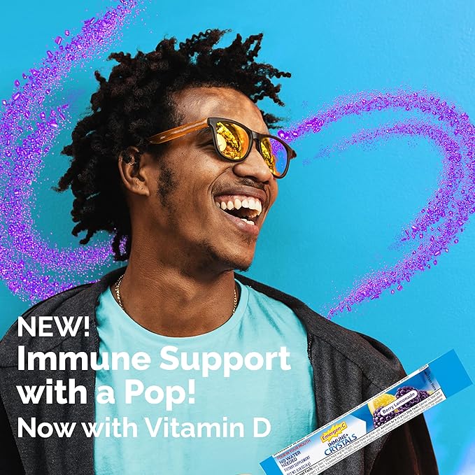 Emergen-C Immune Plus Crystals, On-The-Go Immune Support Supplement with Vitamin C, Vitamin D, B Vitamins, Zinc and Manganese, Berry Lemonade - 28 Stick Packs