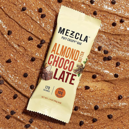 Mezcla Puff Crispy Protein Bars, Gluten Free & Vegan Protein Bars, 10g Protein, Alt for Crispy Rice Treat, Granola Bars & Breakfast Bars, Healthy Snacks for Adults, Almond Butter Chocolate, 1 Count