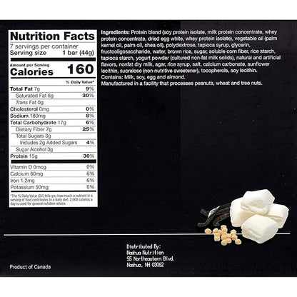 Proti-Thin Fluffy Vanilla Crisp Protein Bars, 15g Protein, Low Calorie, Very Low Carb (VLC), Low Fat, High Fiber Snack Bar, KETO Diet Friendly, Ideal Protein Compatible, No Gluten Ingredients, 7 /Box