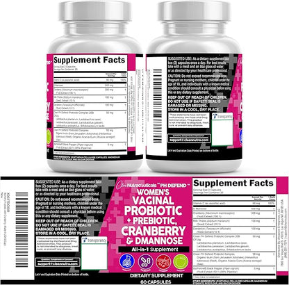 Clean Nutraceuticals Vaginal Probiotics for Women + Prebiotics 20 Billion Cranberry Pills w D-Mannose 500 mg for Urinary Tract Health pH Balance - for Vaginal Health Supplements Pills - 3Pack
