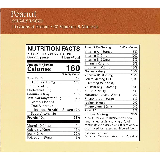Weight Loss Systems Protein Bar - Crispy Peanut (7/Box) - High Protein and Fiber - Low Calorie - Kosher