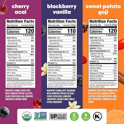 Noka Superfood Fruit Smoothie Pouches Variety Pack, Healthy Snacks with Flax Seed, Plant Protein and Prebiotic Fiber, Vegan and Gluten Free Snacks, Made in USA, Organic Squeeze Pouch, 4.22 oz, 6 Count